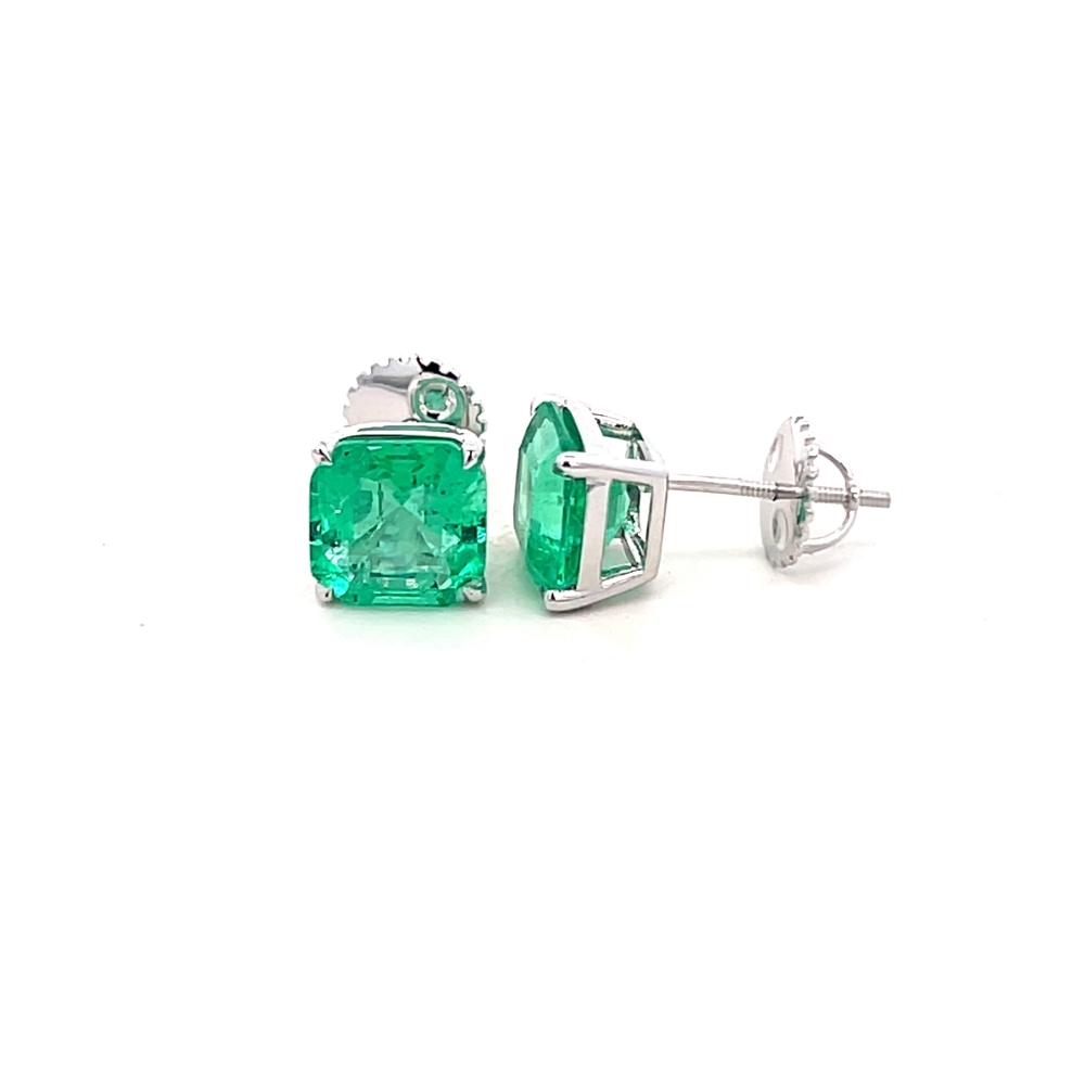 DiomandX 14K Solid Gold Lab Created Emerald Stud Earrings Timeless Cushion Cut 4 Prong Exquisite Screw Back Earrings4