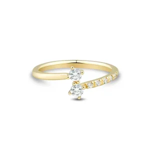 FirstMadam 14K Gold Lab Diamond Interlocking Slim Ring for Women