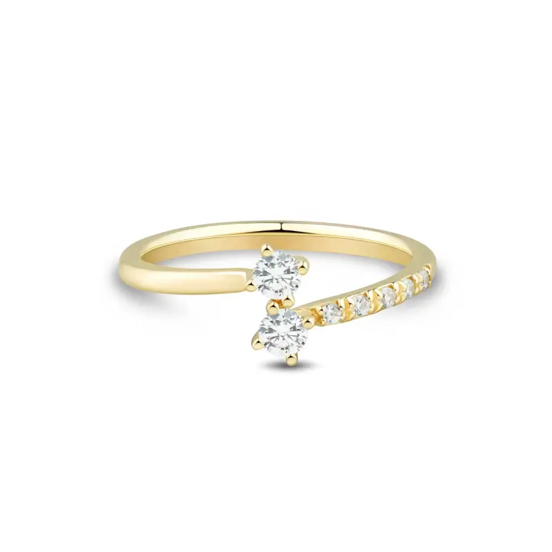 FirstMadam 14K Gold Lab Diamond Interlocking Slim Ring for Women