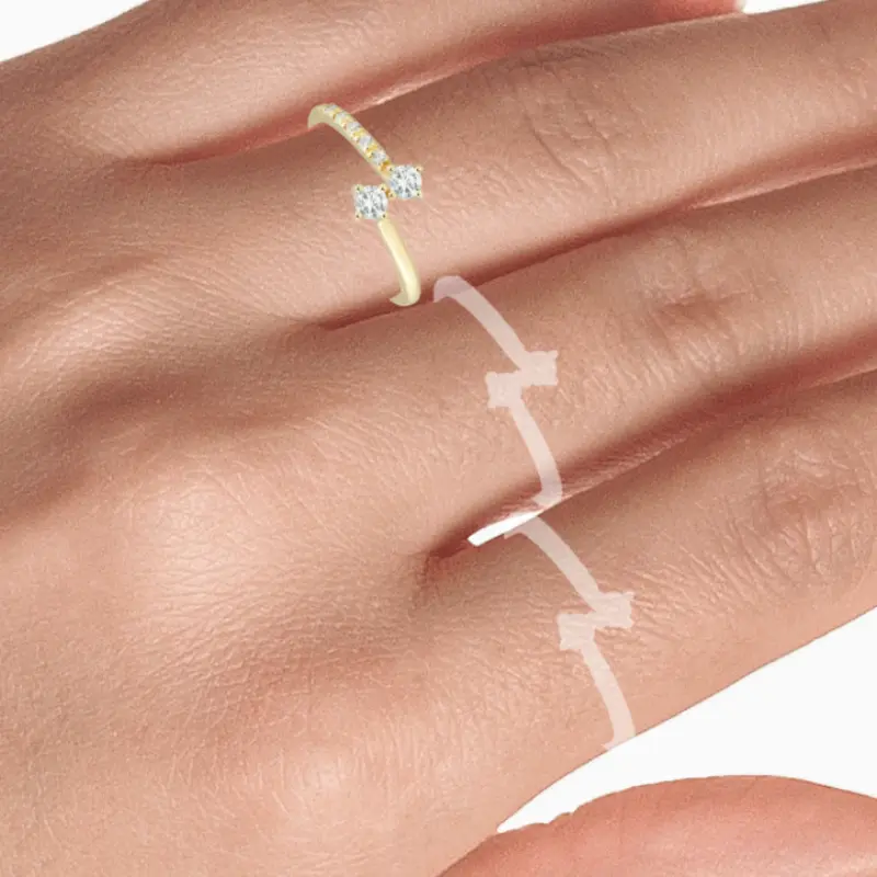 FirstMadam 14K Gold Lab Diamond Interlocking Slim Ring for Women--004 FirstMadam 14K Gold Lab Diamond Interlocking Slim Ring for Women