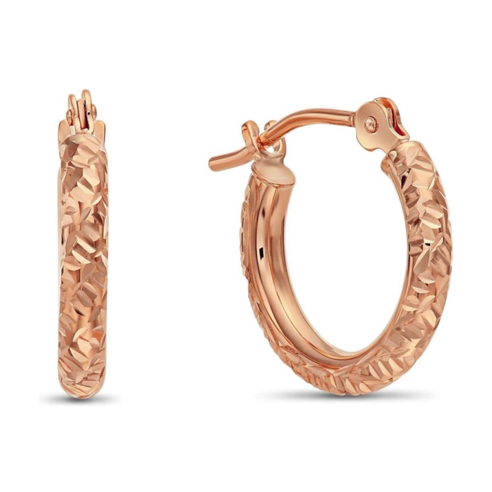 FirstMadam 14K Solid Gold Textured Hoop Earrings Diamond Cut Huggie Earrings Real 14 Karat Gold Small Click Top Hoops Daily Wear2