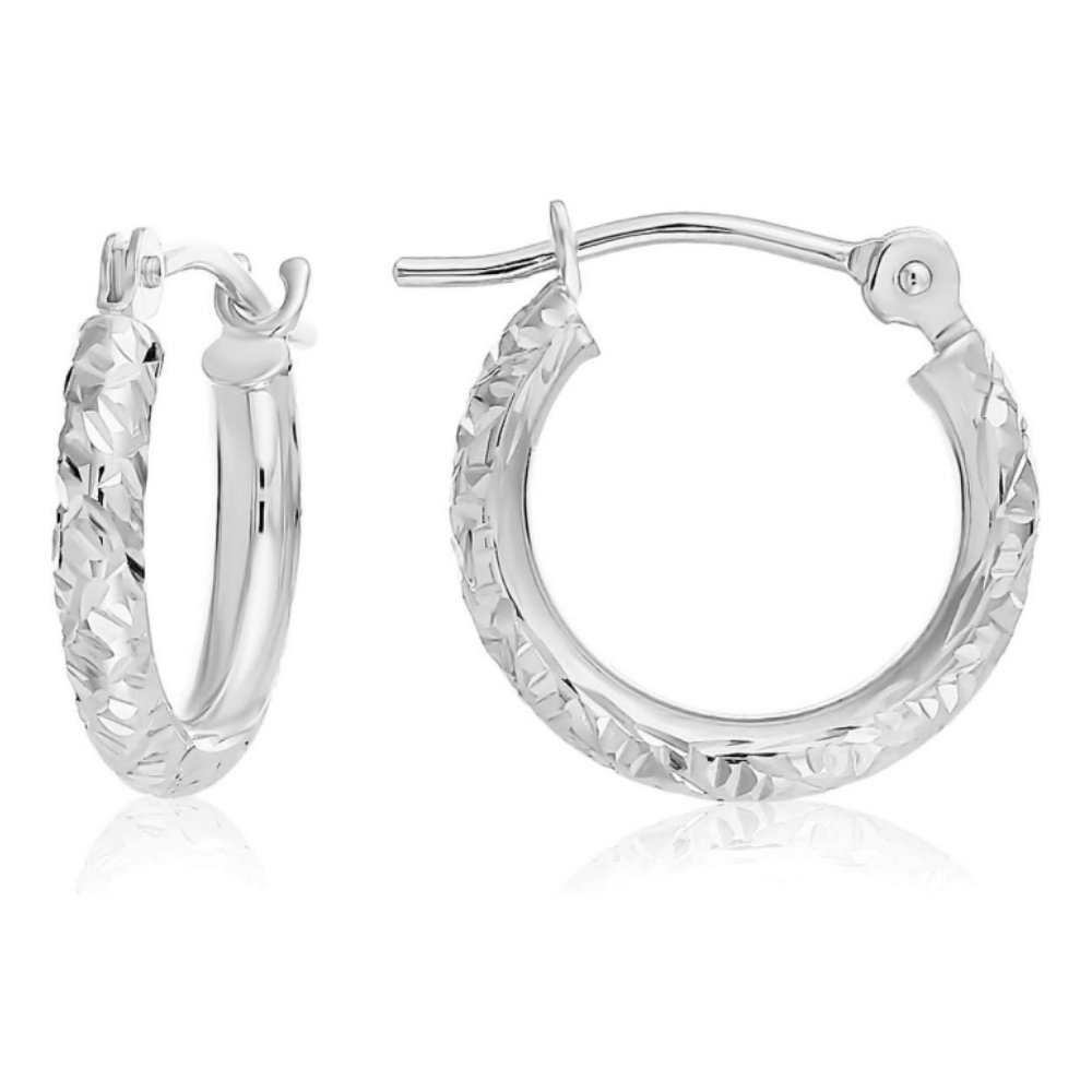 FirstMadam 14K Solid Gold Textured Hoop Earrings Diamond Cut Huggie Earrings Real 14 Karat Gold Small Click Top Hoops Daily Wear3
