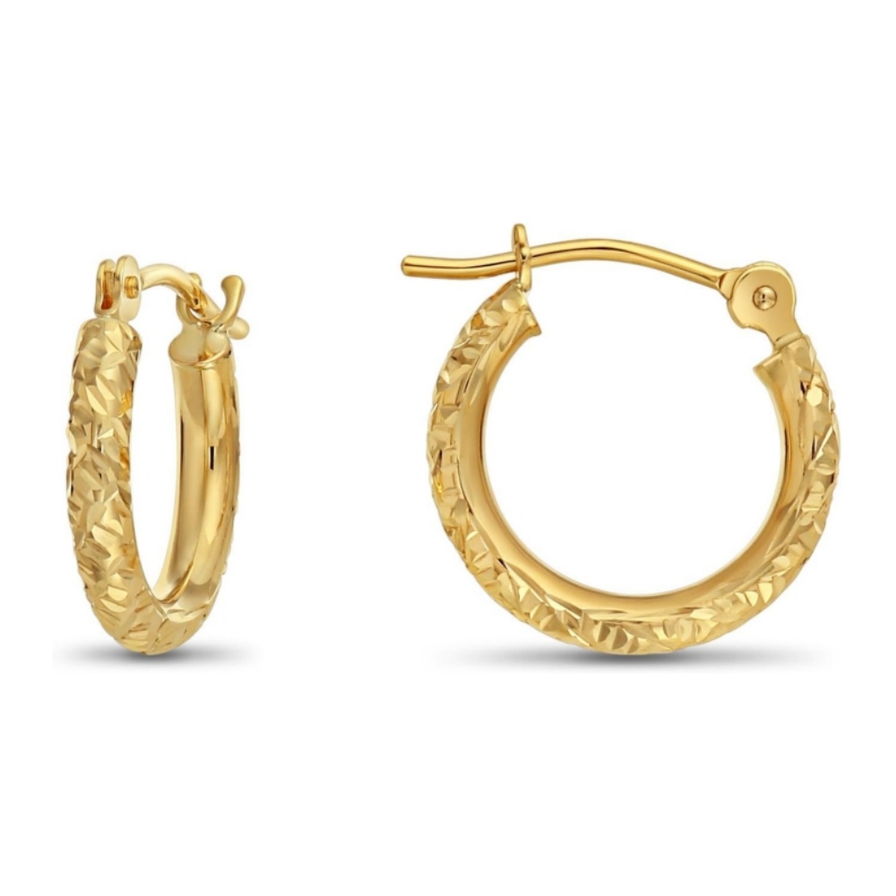 FirstMadam 14K Solid Gold Textured Hoop Earrings Diamond Cut Huggie Earrings Real 14 Karat Gold Small Click Top Hoops Daily Wear4