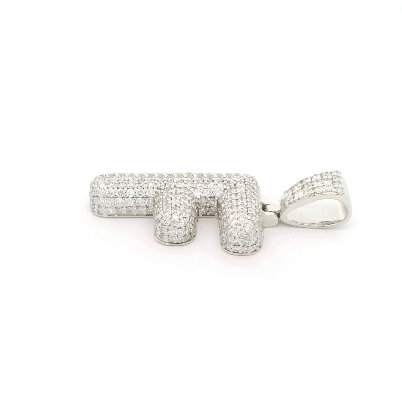 FirstMadam 14K White Gold Lab Diamond Bubble Initial F Letter Pendant --001 FirstMadam 14K White Gold Lab Diamond Bubble Initial F Letter Pendant