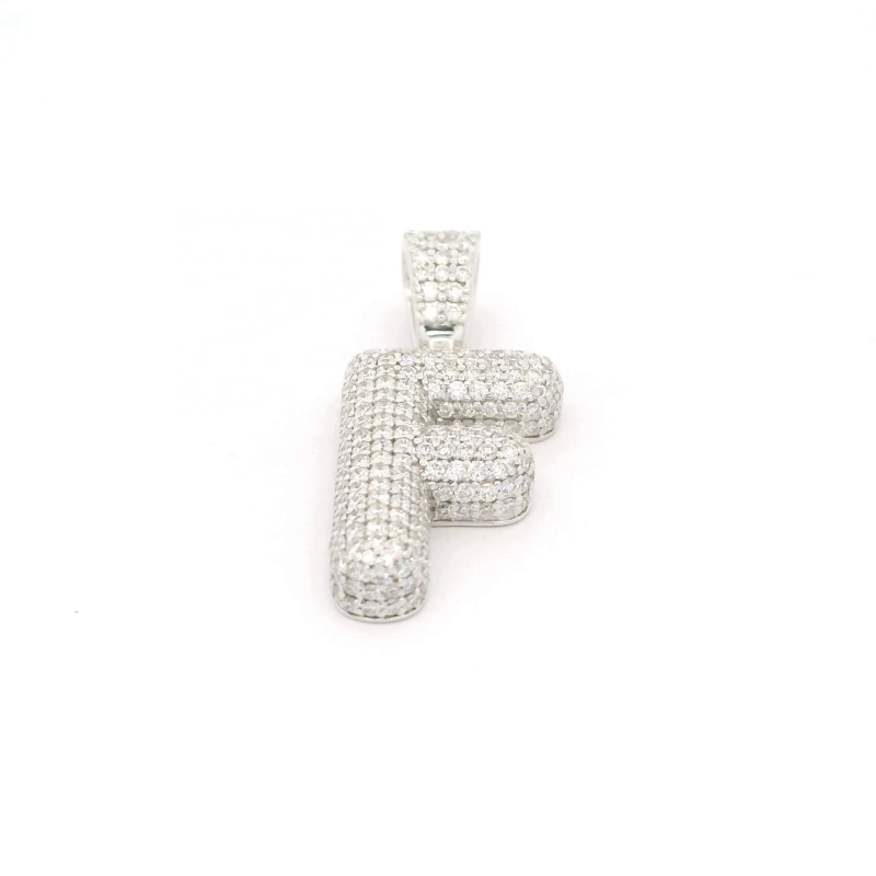 FirstMadam 14K White Gold Lab Diamond Bubble Initial F Letter Pendant