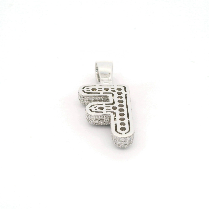 FirstMadam 14K White Gold Lab Diamond Bubble Initial F Letter Pendant --005 FirstMadam 14K White Gold Lab Diamond Bubble Initial F Letter Pendant