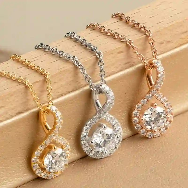 FirstMadam 18K Rose Gold 0.7CTTW Lab Diamond Infinity Halo Pendent Necklace Factory Price (1) FirstMadam 18K Rose Gold 0.7CTTW Lab Diamond Infinity Halo Pendent Necklace Factory Price