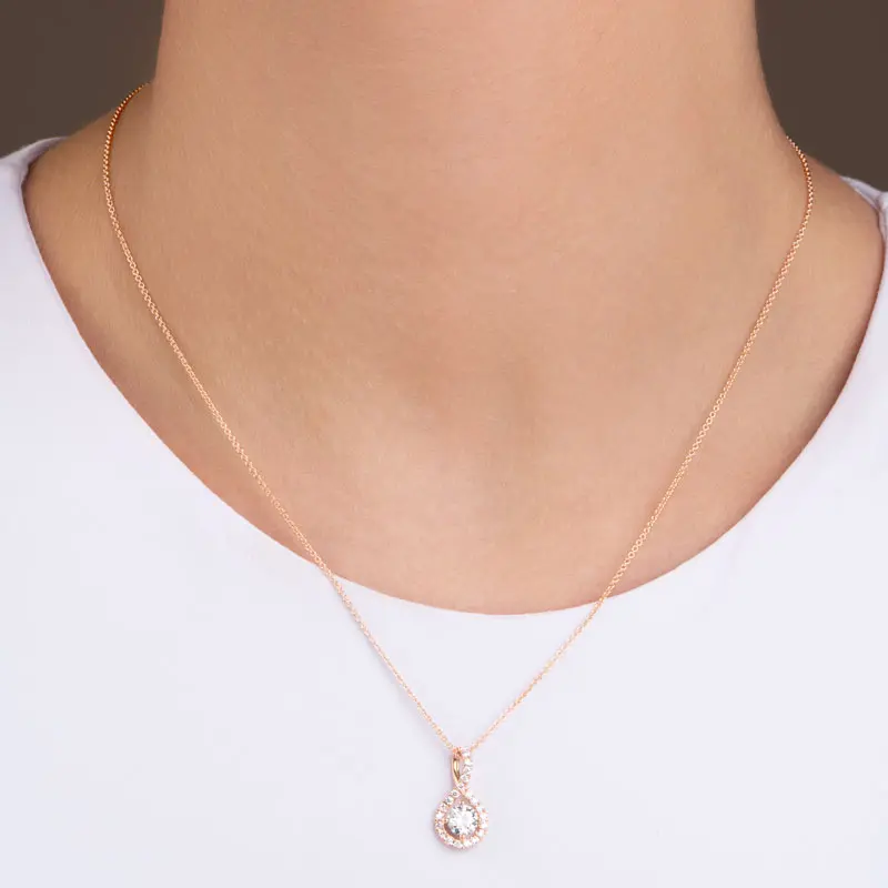 FirstMadam 18K Rose Gold 0.7CTTW Lab Diamond Infinity Halo Pendent Necklace Factory Price (2) FirstMadam 18K Rose Gold 0.7CTTW Lab Diamond Infinity Halo Pendent Necklace Factory Price