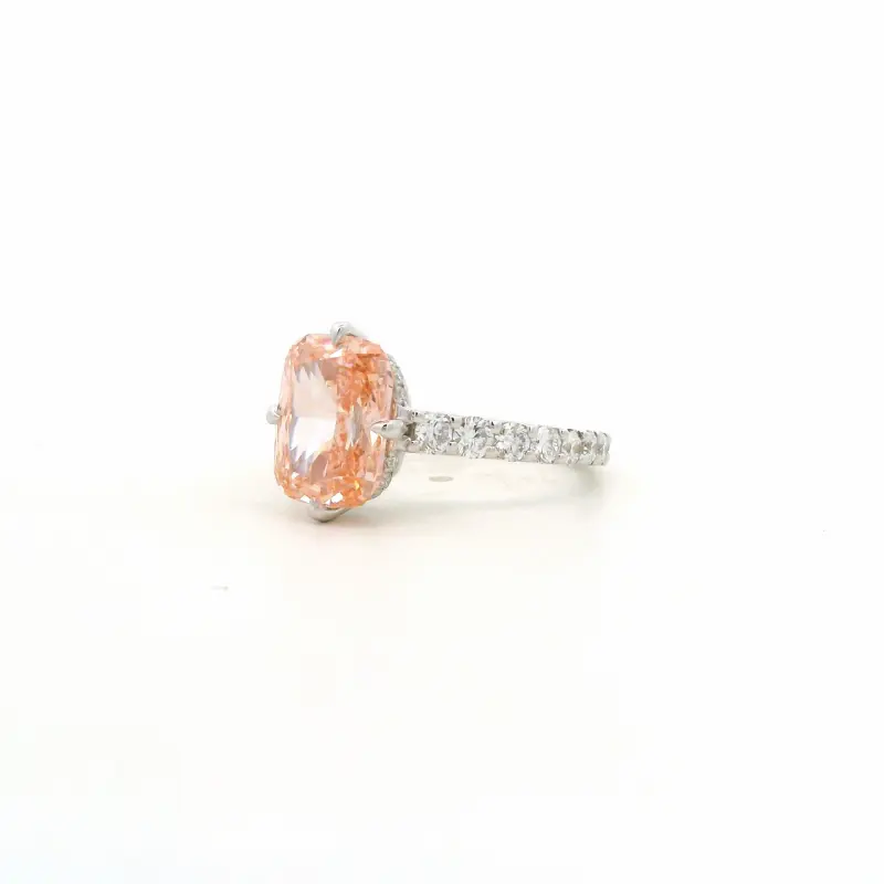 FirstMadam 18K White Gold Cushion Cut Pink Sapphire with Hidden Halo Lab Dimaond Ring--001 FirstMadam 18K White Gold Cushion Cut Pink Sapphire with Hidden Halo Lab Dimaond Ring