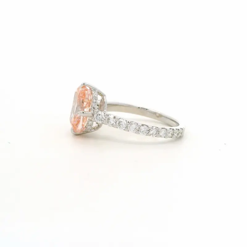 FirstMadam 18K White Gold Cushion Cut Pink Sapphire with Hidden Halo Lab Dimaond Ring--002 FirstMadam 18K White Gold Cushion Cut Pink Sapphire with Hidden Halo Lab Dimaond Ring