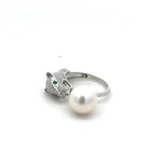 FirstMadam 925 Silver Leopard Freshwater Pearl and Zircon Ring Wholesale Price