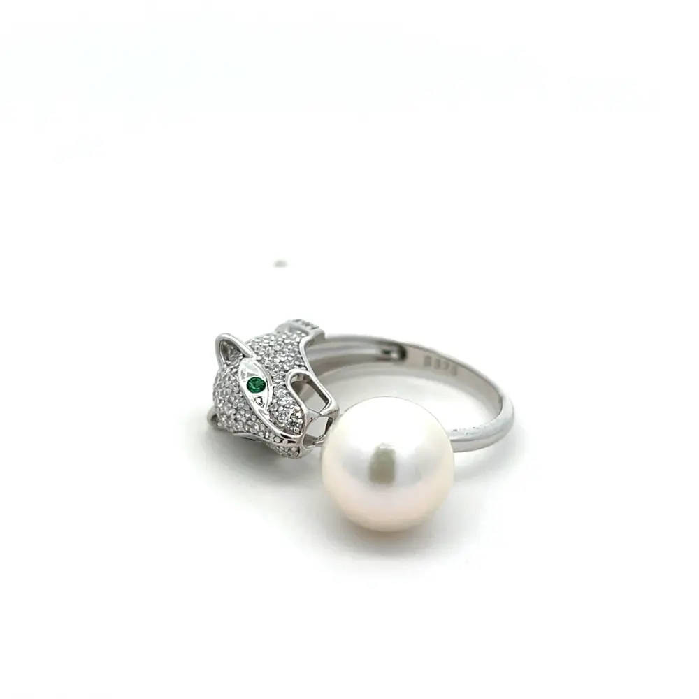 FirstMadam 925 Silver Leopard Freshwater Pearl and Zircon Ring Wholesale Price