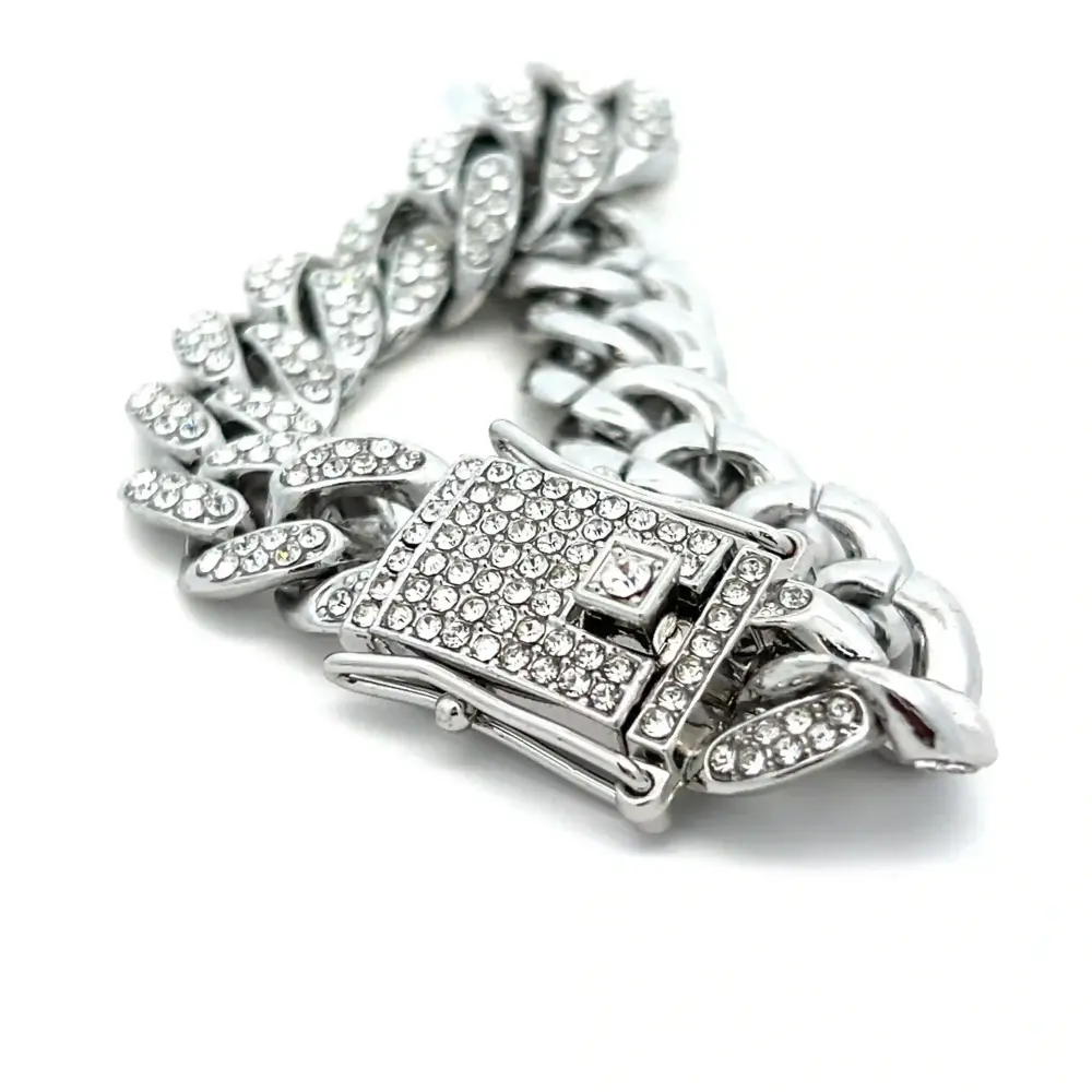 FirstMadam Stainless Steel Pave Zircon 12MM Width Cuban Chain Bracelet Factory Price (4) FirstMadam Stainless Steel Pave Zircon 12MM Width Cuban Chain Bracelet Factory Price