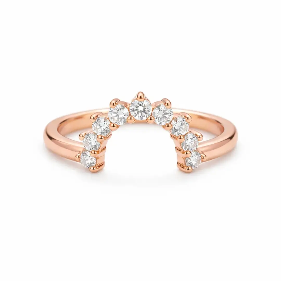Half Moon Multi Lab Created Diamond 18K Gold Bridal Stack Ring Half Moon Multi Lab Created Diamond 18K Gold Bridal Stack Ring