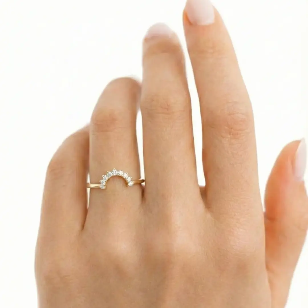 Multi Stone Curved Lab Diamond Stacking Ring In Solid 18K Gold Multi Stone Curved Lab Diamond Stacking Ring In Solid 18K Gold