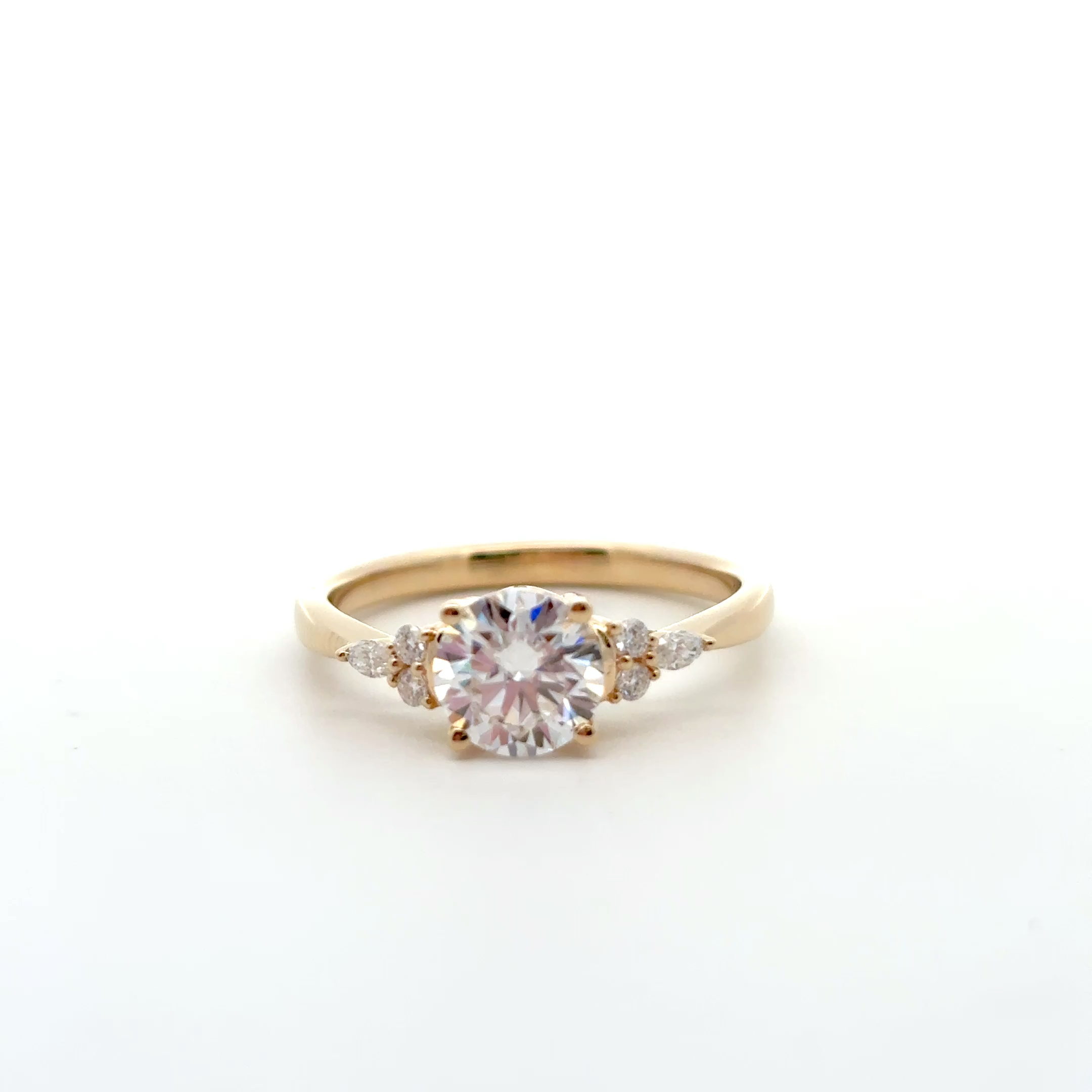 FirstMadam 14K Solid Gold Round Cut Lab Diamond VVS D Engagement Ring