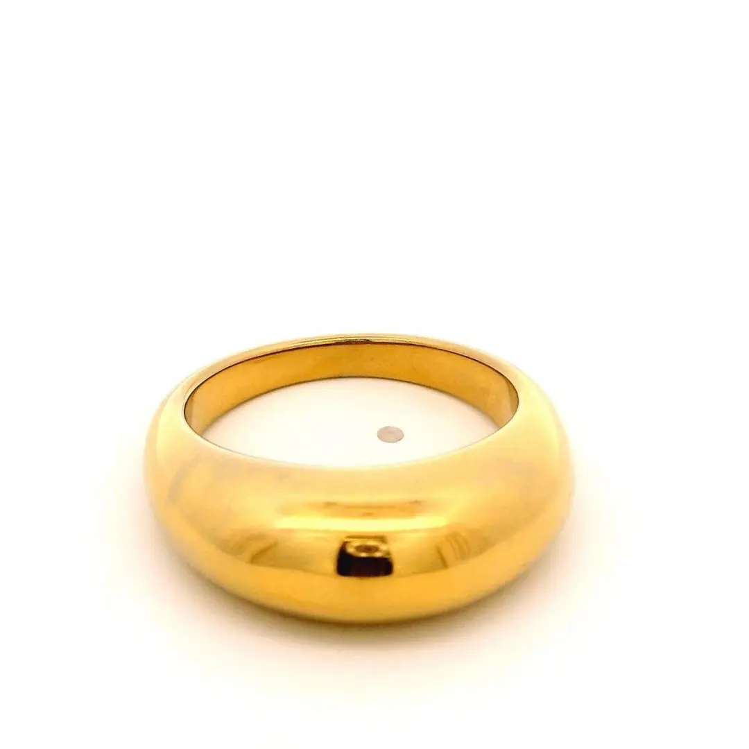 Classic Plain Dome Band Gold Plated Stainless Steel Minimalist Stackable Ring