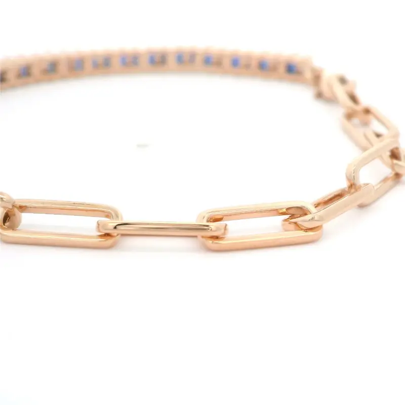 FirstMadam 14K Rose Gold Blue Sapphire Linked Up Chain Women Bracelet--001 FirstMadam 14K Rose Gold Blue Sapphire Linked Up Chain Women Bracelet