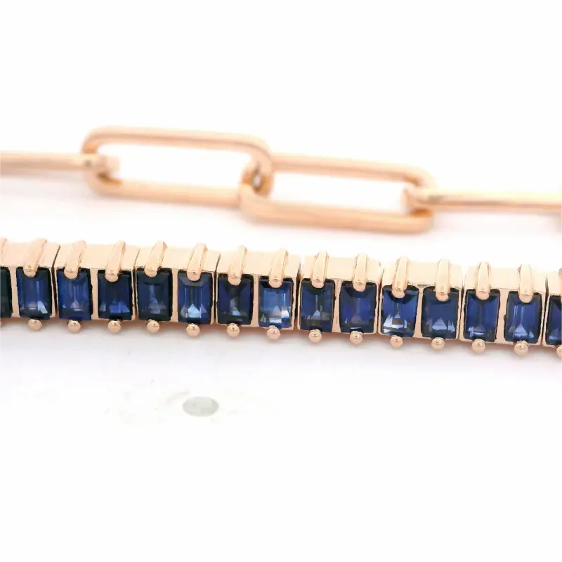 FirstMadam 14K Rose Gold Blue Sapphire Linked Up Chain Women Bracelet--002 FirstMadam 14K Rose Gold Blue Sapphire Linked Up Chain Women Bracelet