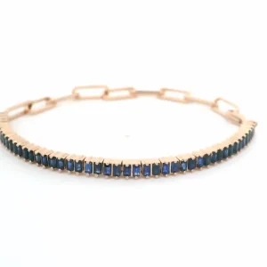 FirstMadam 14K Rose Gold Blue Sapphire Linked Up Chain Women Bracelet