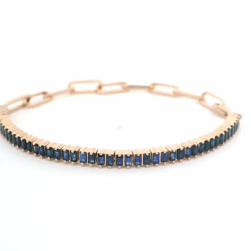 FirstMadam 14K Rose Gold Blue Sapphire Linked Up Chain Women Bracelet
