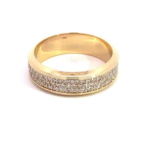 FirstMadam 14K Yellow Gold Men's Wide Semi Set 3 Row Lab Diamond Ring