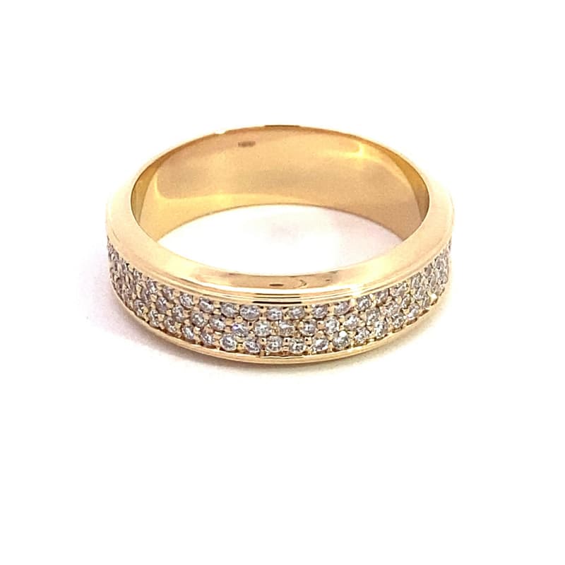 FirstMadam 14K Yellow Gold Men's Wide Semi Set 3 Row Lab Diamond Ring