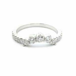 FirstMadam 18K White Gold Crescent Nested Lab Diamond Women Stack Ring