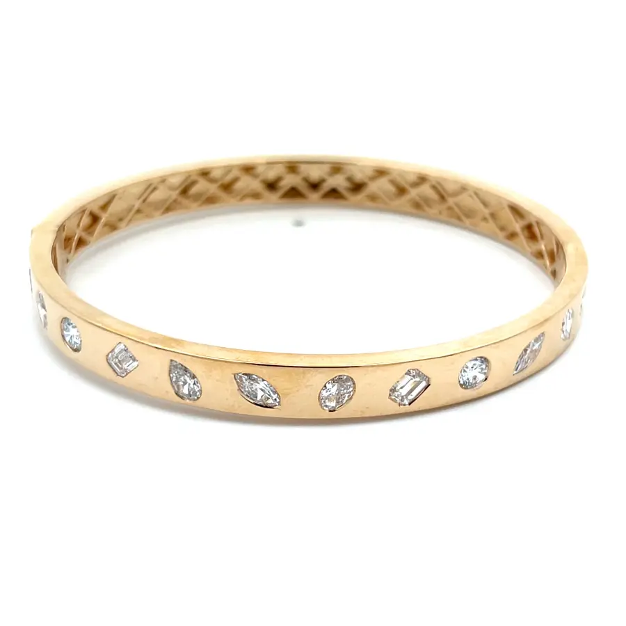FirstMadam Custom 18K Solid Gold Mixed Cut Lab Diamond Bangle Bracelet for Women Factory Price