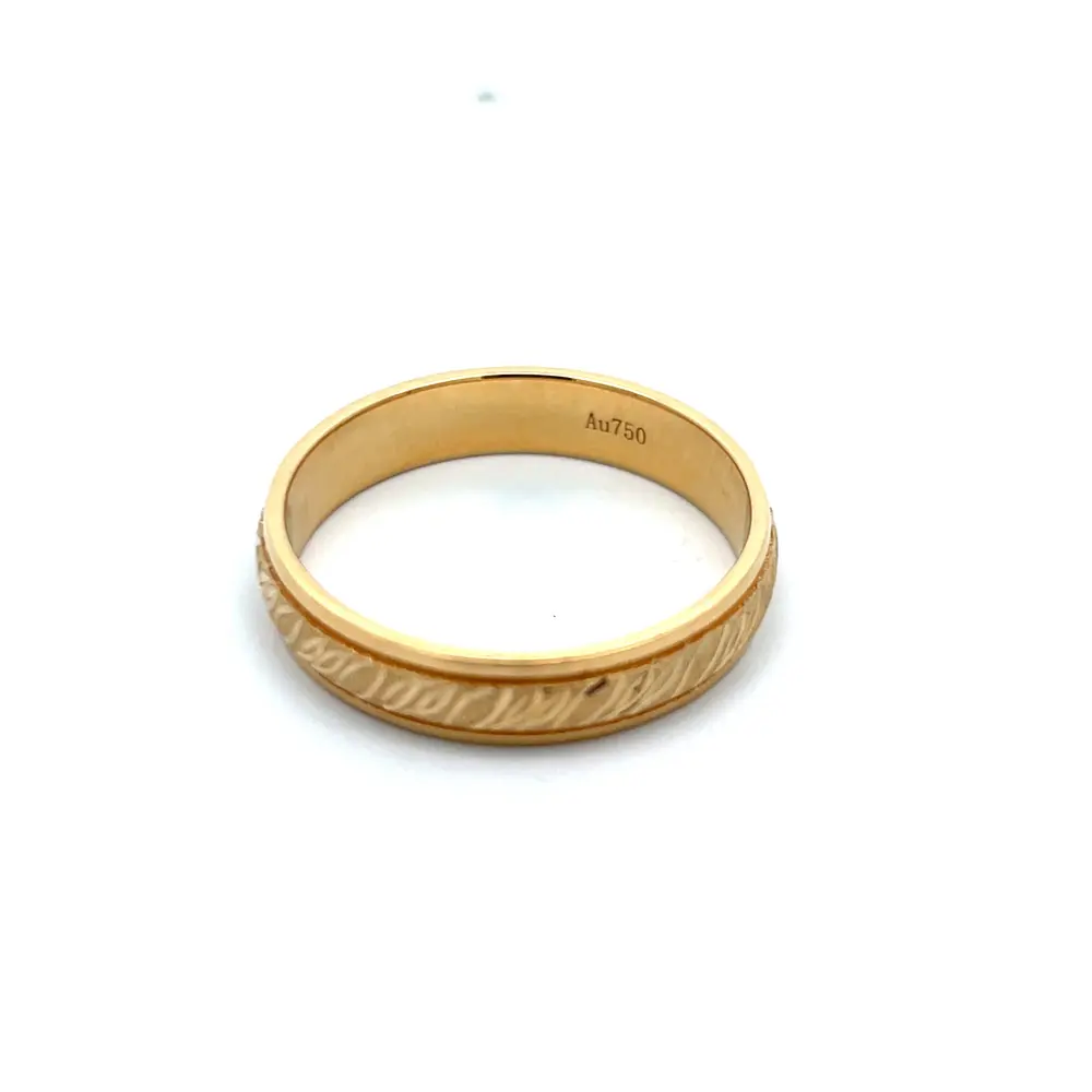 FirstMadam Custom 18K Yellow Gold 4.5MM Engraved Men's Wedding Band in Satin Finish Factory Price (1) FirstMadam Custom 18K Yellow Gold 4.5MM Engraved Men's Wedding Band in Satin Finish Factory Price