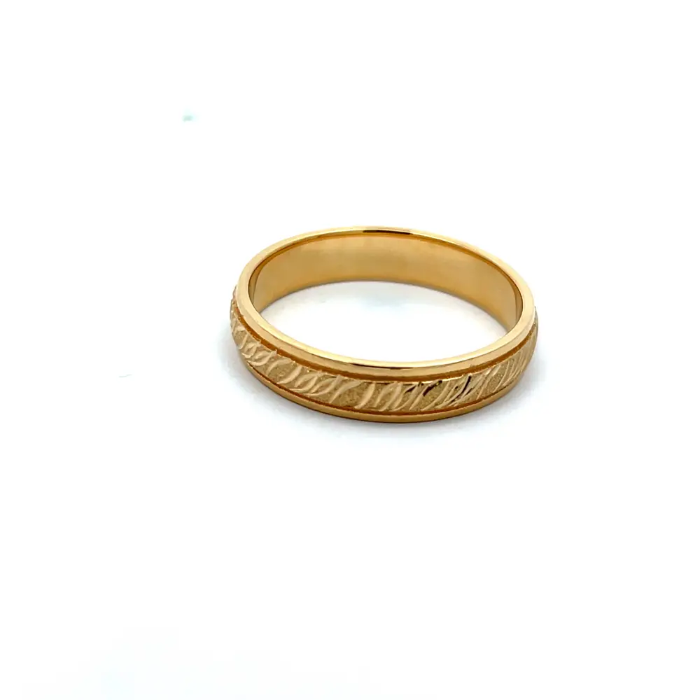 FirstMadam Custom 18K Yellow Gold 4.5MM Engraved Men's Wedding Band in Satin Finish Factory Price
