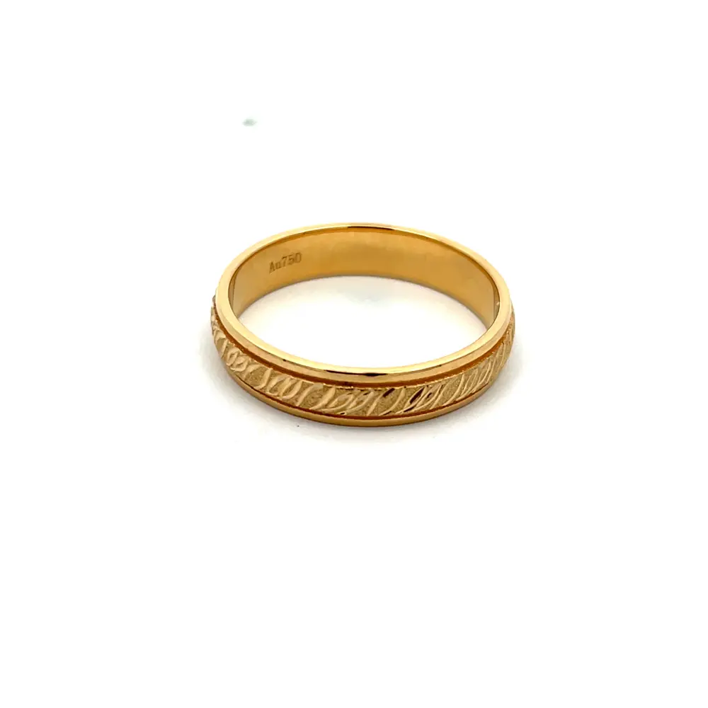 FirstMadam Custom 18K Yellow Gold 4.5MM Engraved Men's Wedding Band in Satin Finish Factory Price (4) FirstMadam Custom 18K Yellow Gold 4.5MM Engraved Men's Wedding Band in Satin Finish Factory Price