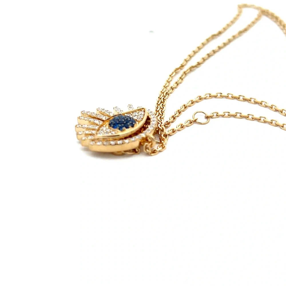 FirstMadam Custom 18K Yellow Gold Sapphire Eye Pendent Lab Diamond Link Chain Necklace Factory Price (1) FirstMadam Custom 18K Yellow Gold Sapphire Eye Pendent Lab Diamond Link Chain Necklace Factory Price