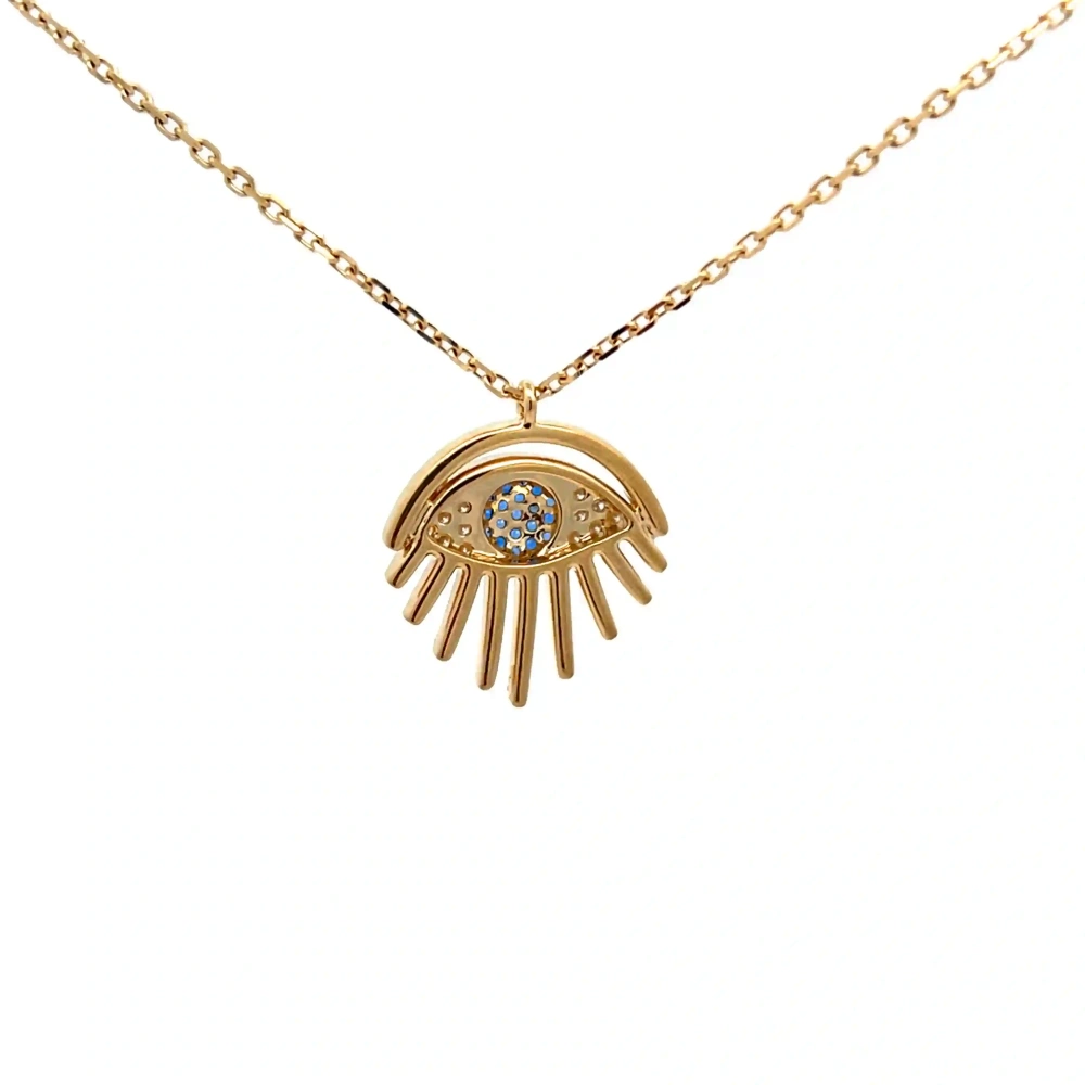 FirstMadam Custom 18K Yellow Gold Sapphire Eye Pendent Lab Diamond Link Chain Necklace Factory Price (3) FirstMadam Custom 18K Yellow Gold Sapphire Eye Pendent Lab Diamond Link Chain Necklace Factory Price