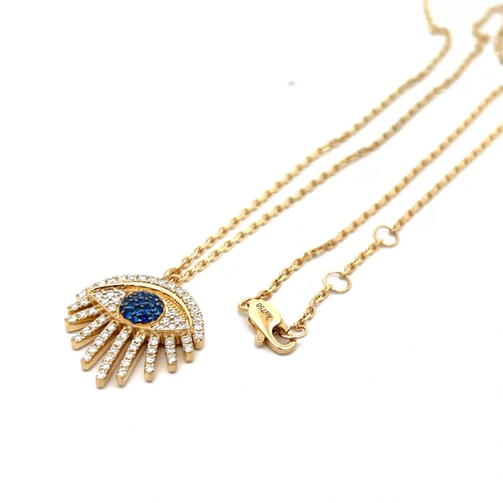 FirstMadam Custom 18K Yellow Gold Sapphire Eye Pendent Lab Diamond Link Chain Necklace Factory Price (4) FirstMadam Custom 18K Yellow Gold Sapphire Eye Pendent Lab Diamond Link Chain Necklace Factory Price