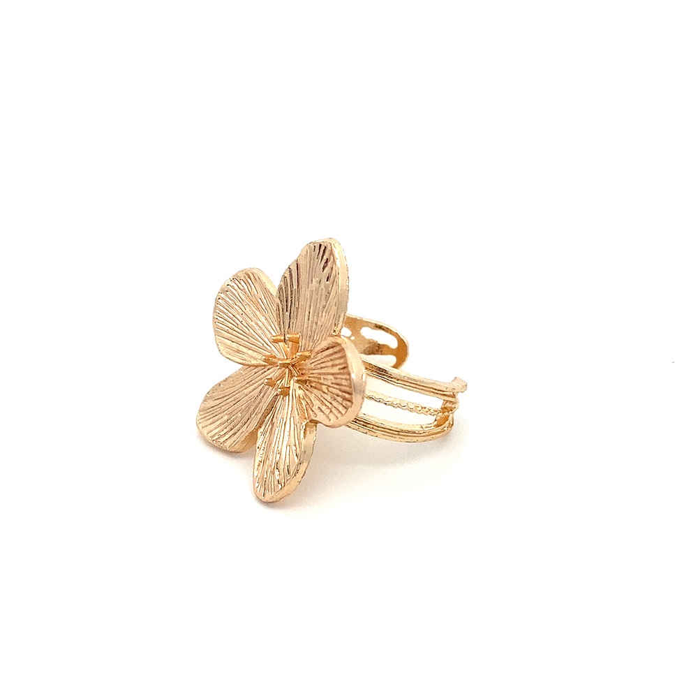 FirstMadam Vintage 18K Gold Flower Open Ring Textured Floral Ring for Women