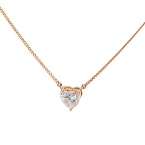Firstmadam 18K Yellow Gold Heart Moissanite Solitaire Necklace with Cuban Chain