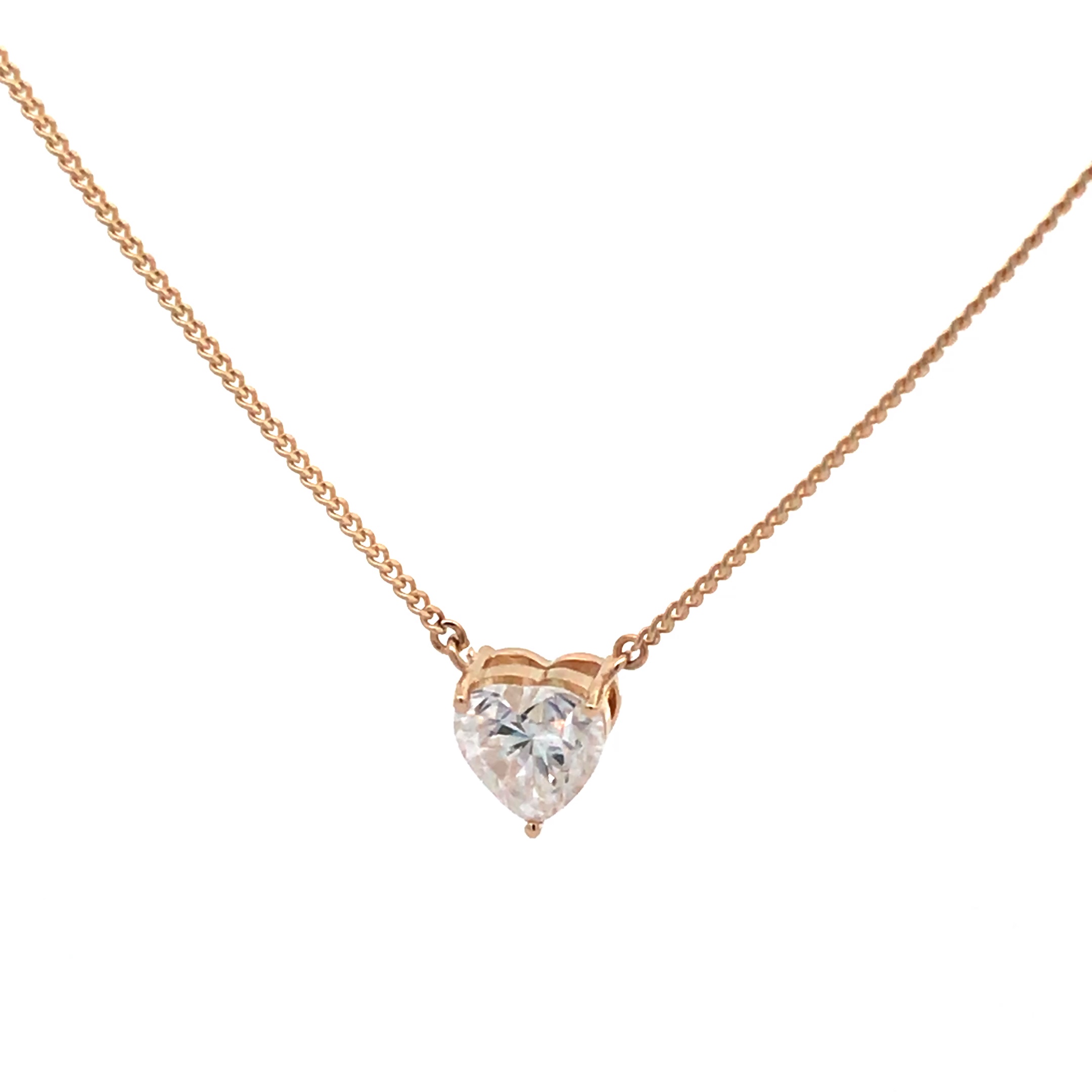 Firstmadam 18K Yellow Gold Heart Moissanite Solitaire Necklace with Cuban Chain