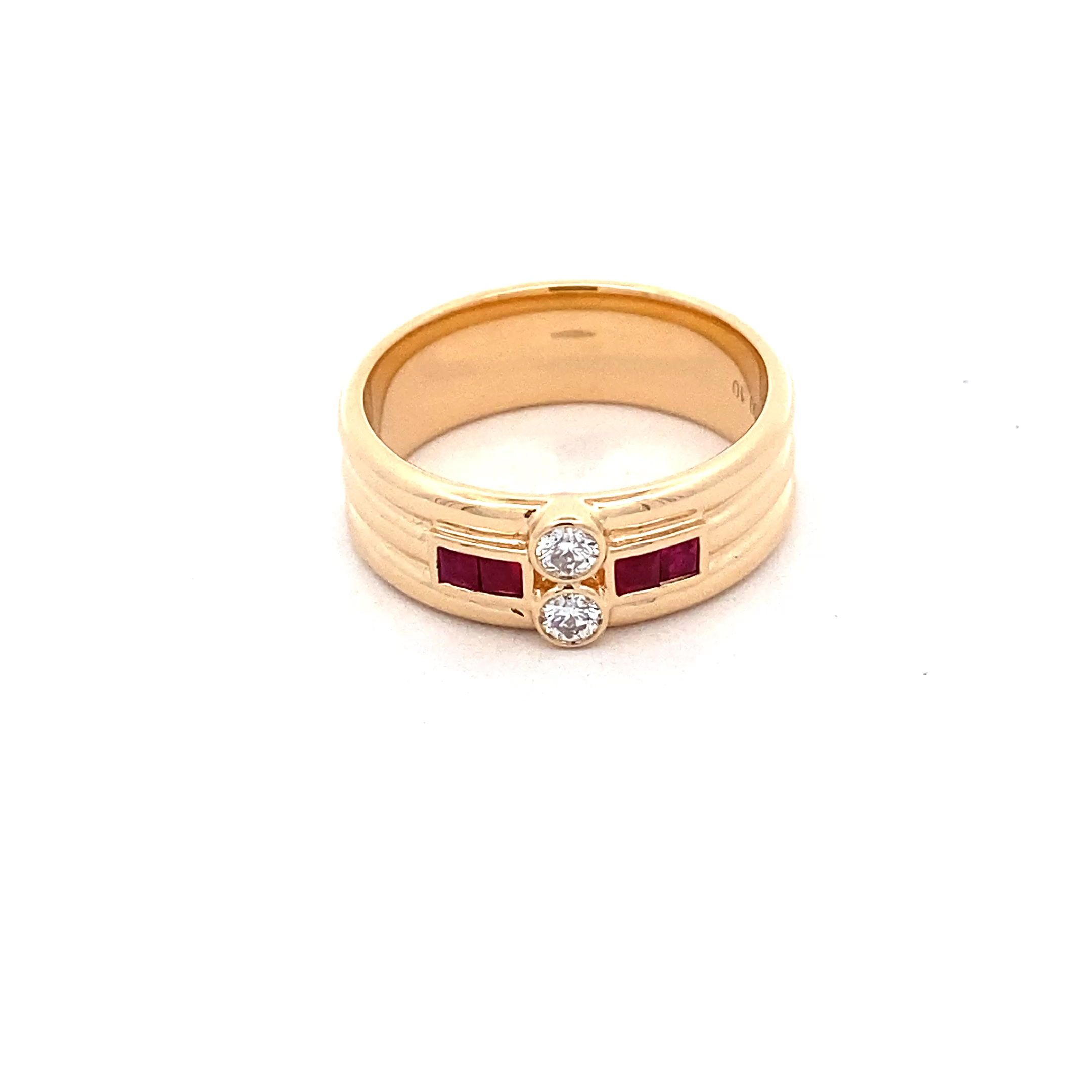 Firstmadam 18K Yellow Gold Ruby and Diamonds Ring