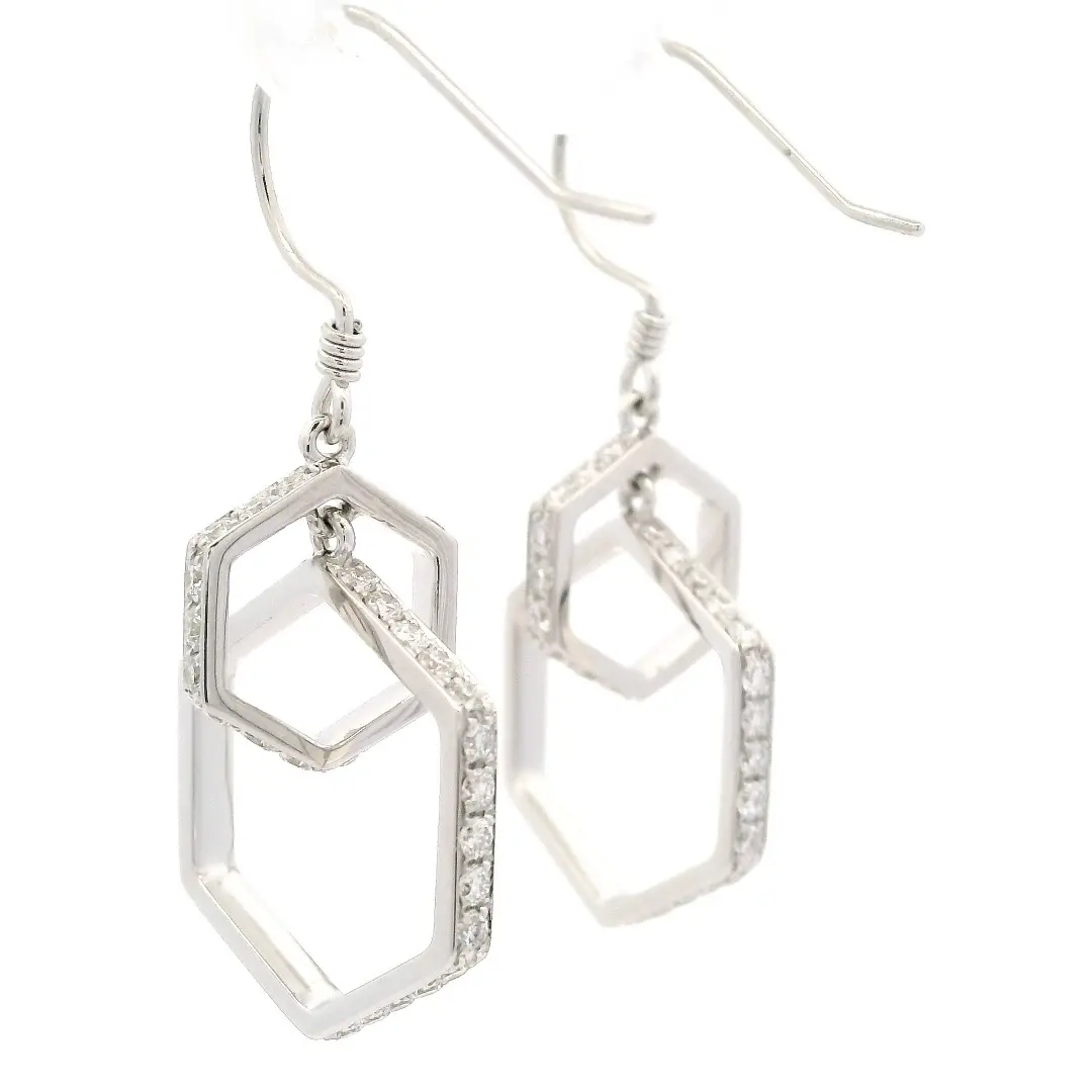 Geometric Interlocking Hexagon Drop Earrings 14k Solid Gold Lab Grown Diamond Dangle Earrings Geometric Interlocking Hexagon Drop Earrings 14k Solid Gold Lab Grown Diamond Dangle Earrings