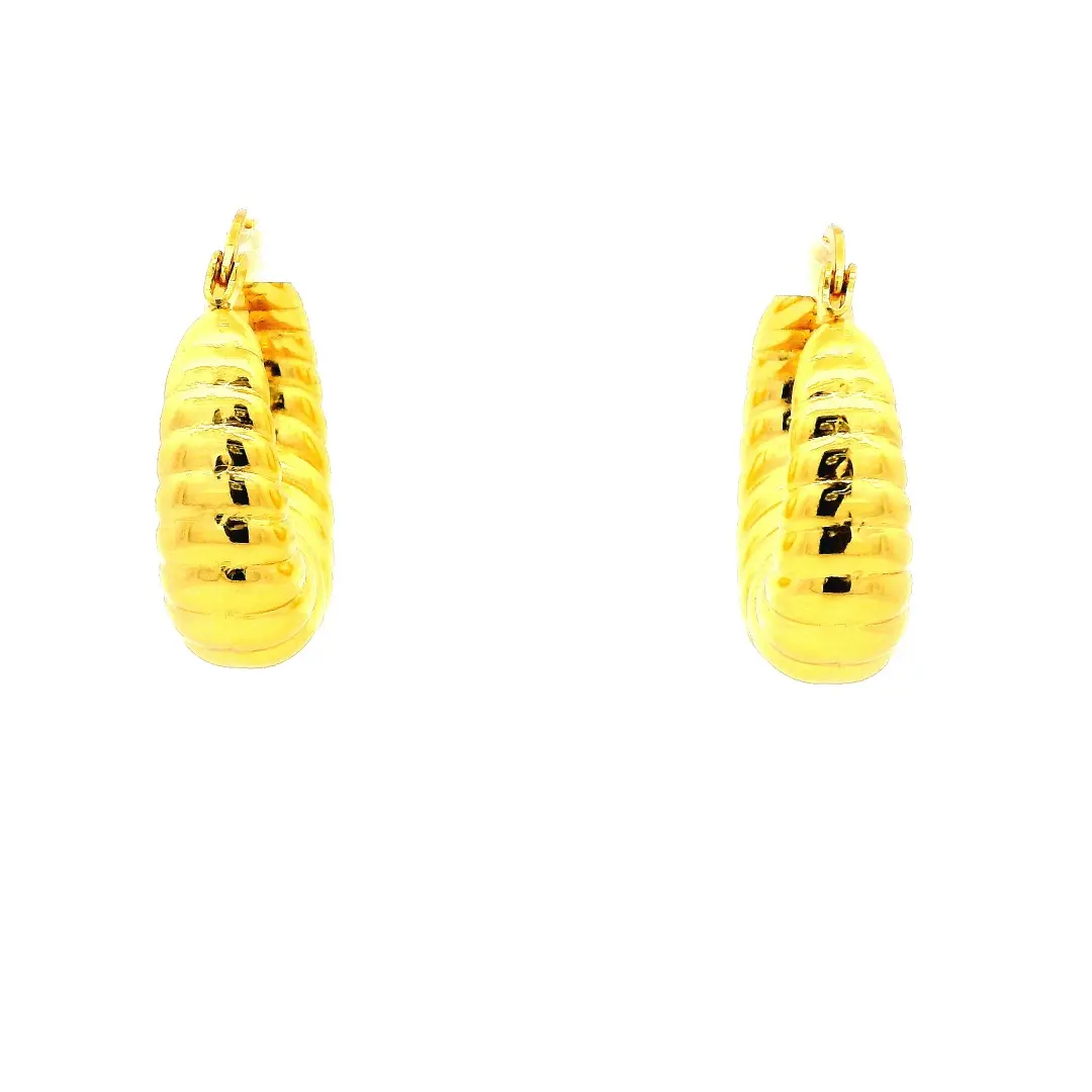 Gold Plated Stainless Steel Ribbed Hoop Earrings For Women