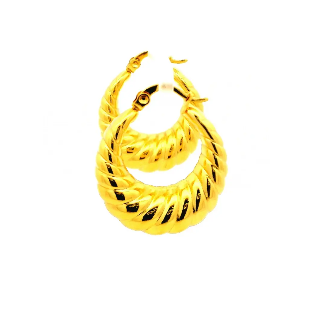 Stainless Steel Gold Plated Bamboo Texture Hoop Earrings Stainless Steel Gold Plated Bamboo Texture Hoop Earrings
