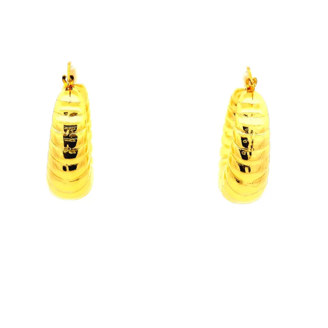 Waterproof Gold Plated Stainless Steel Ribbed Huggie Hoop Earrings Waterproof Gold Plated Stainless Steel Ribbed Huggie Hoop Earrings