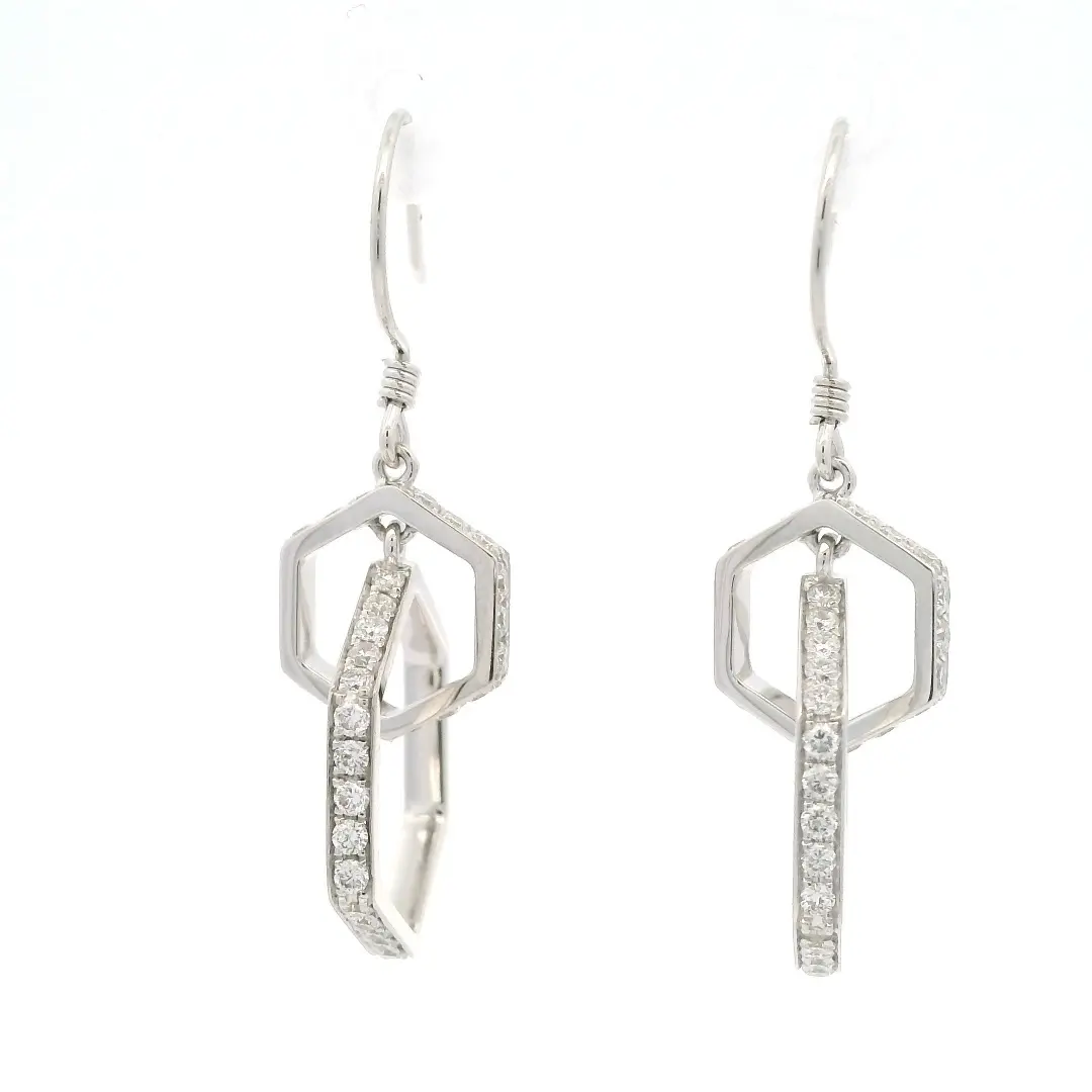 Wholesale Women Geometric Interlocking Hexagon Dangle Earrings 14k Gold Lab Grown Diamond Drop Earrings