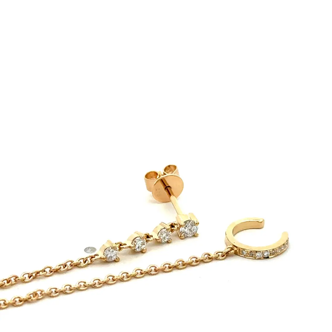 9K Gold Lab Created Diamond Chain Linked Ear Cuff Earring Dainty Wrap Ear Cuff with Diamond Stud 9K Gold Lab Created Diamond Chain Linked Ear Cuff Earring Dainty Wrap Ear Cuff with Diamond Stud