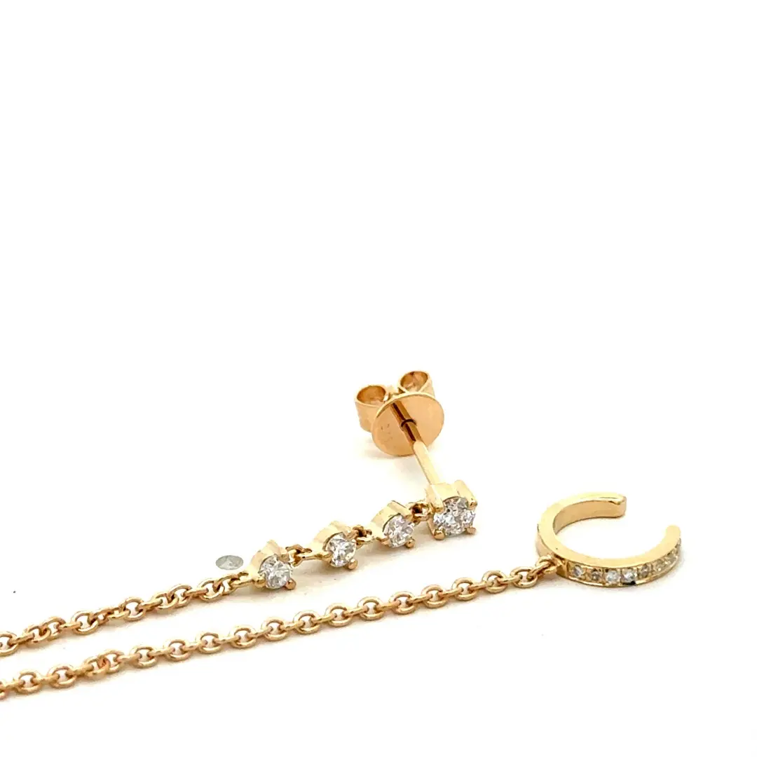 Audra Chain Cuff Earring 9K Solid Gold Lab Grown Diamond Chain Ear Cuff and Stud Combo Earring Audra Chain Cuff Earring 9K Solid Gold Lab Grown Diamond Chain Ear Cuff and Stud Combo Earring
