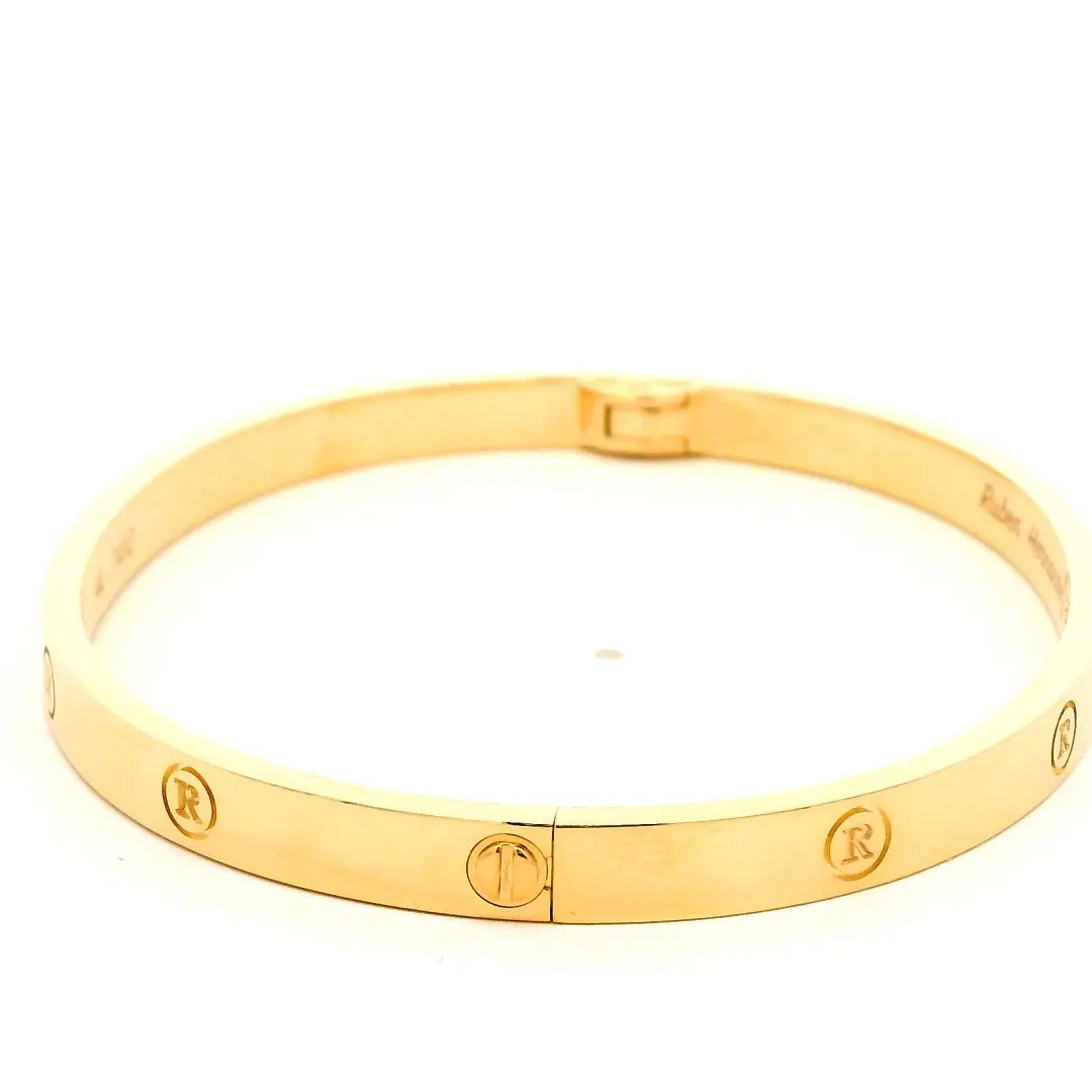 Fine Solid 14K Gold Hinged Bangle Engraved Letter R For Gift Fine Solid 14K Gold Hinged Bangle Engraved Letter R For Gift