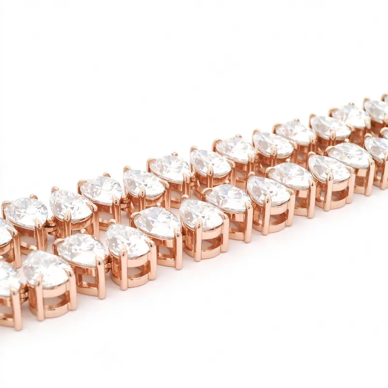 FirstMadam 14K Rose Gold Single Row Pear Shape Cut Moissanite Tennis Necklace--002 FirstMadam 14K Rose Gold Single Row Pear Shape Cut Moissanite Tennis Necklace