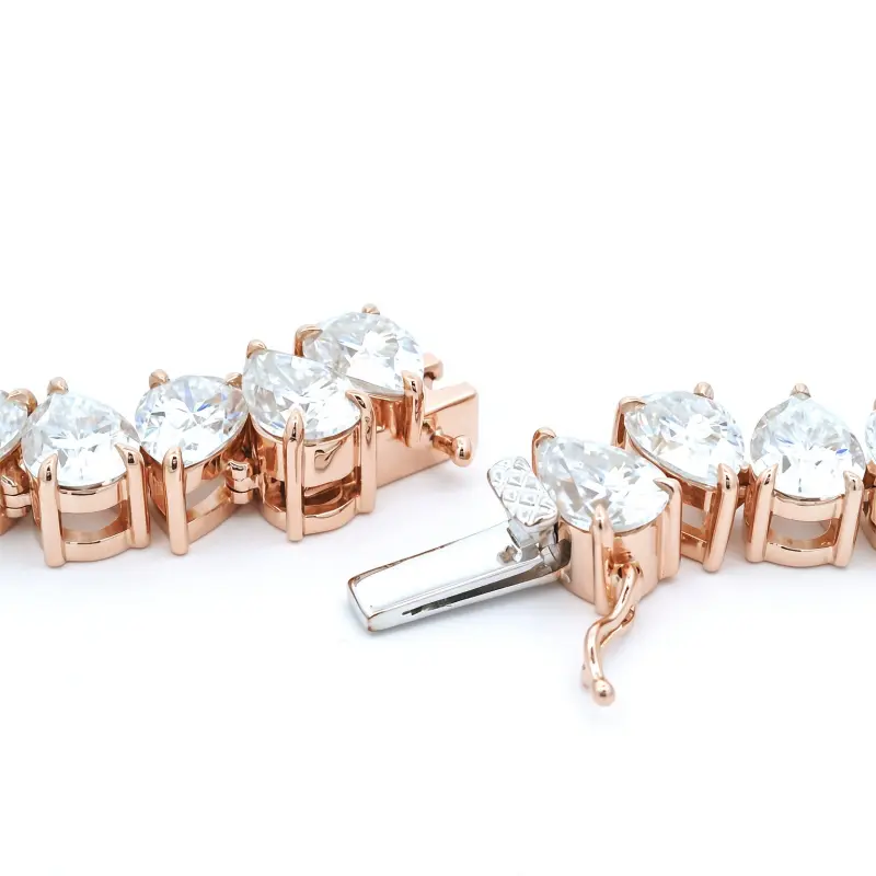 FirstMadam 14K Rose Gold Single Row Pear Shape Cut Moissanite Tennis Necklace--006 FirstMadam 14K Rose Gold Single Row Pear Shape Cut Moissanite Tennis Necklace