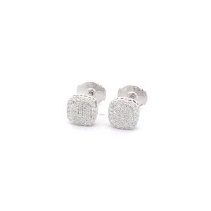 FirstMadam 14K White Gold Moissanites Ear Stud Square Earrings Bridal Fancy Dress Jewelry